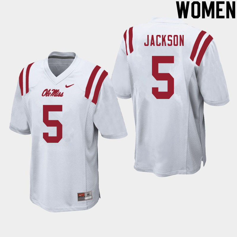Women #5 Dannis Jackson Ole Miss Rebels College Football Jerseys Sale-White - Click Image to Close